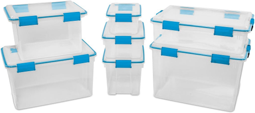 Sterilite 4-Pack 54 Quart Gasket Box, Home Storage Organizer Bins with Lids - Stackable Clear Plastic Containers for Bedroom, Bathroom, Garage, Basement, or Attic
