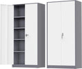 Incbruce 72' H x18 D Patio Metal Storage Cabinet, Outdoor Storage Cabinet with Doors and Adjustable Shelves, Tool Shed for Home, Patio, Office (Grey White)