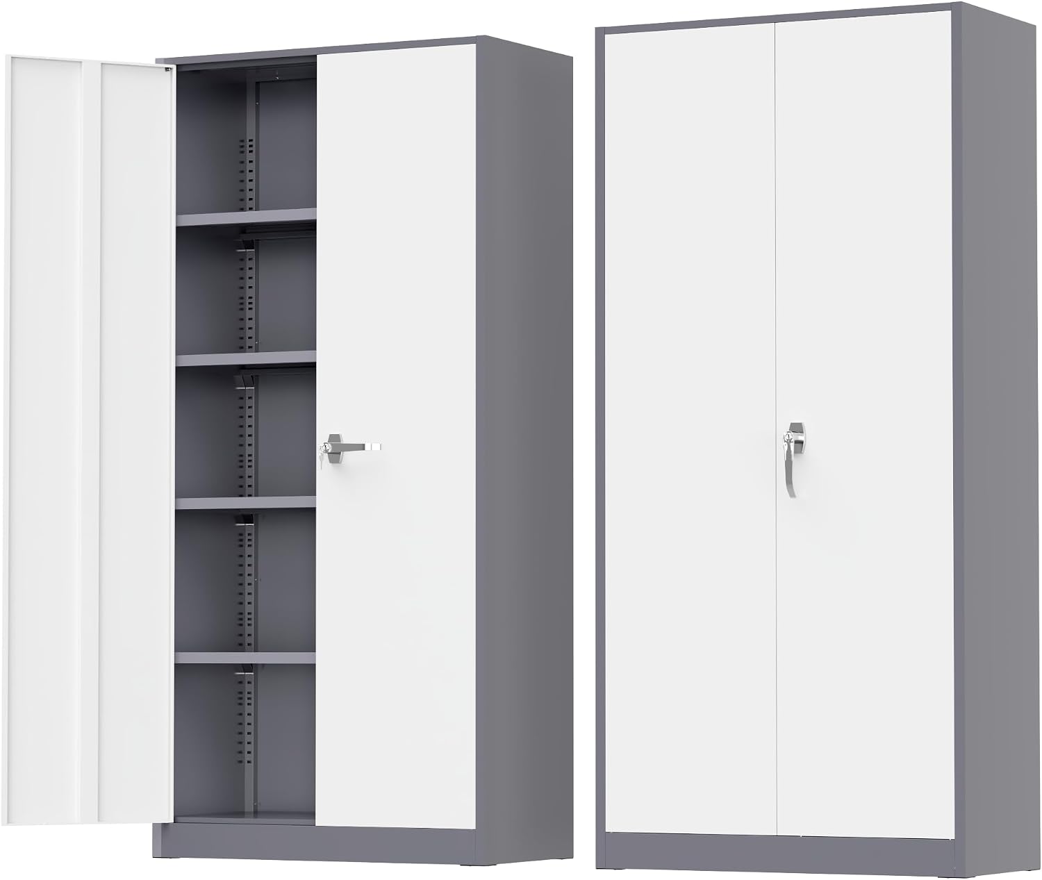 Incbruce 72' H x18 D Patio Metal Storage Cabinet, Outdoor Storage Cabinet with Doors and Adjustable Shelves, Tool Shed for Home, Patio, Office (Grey White)