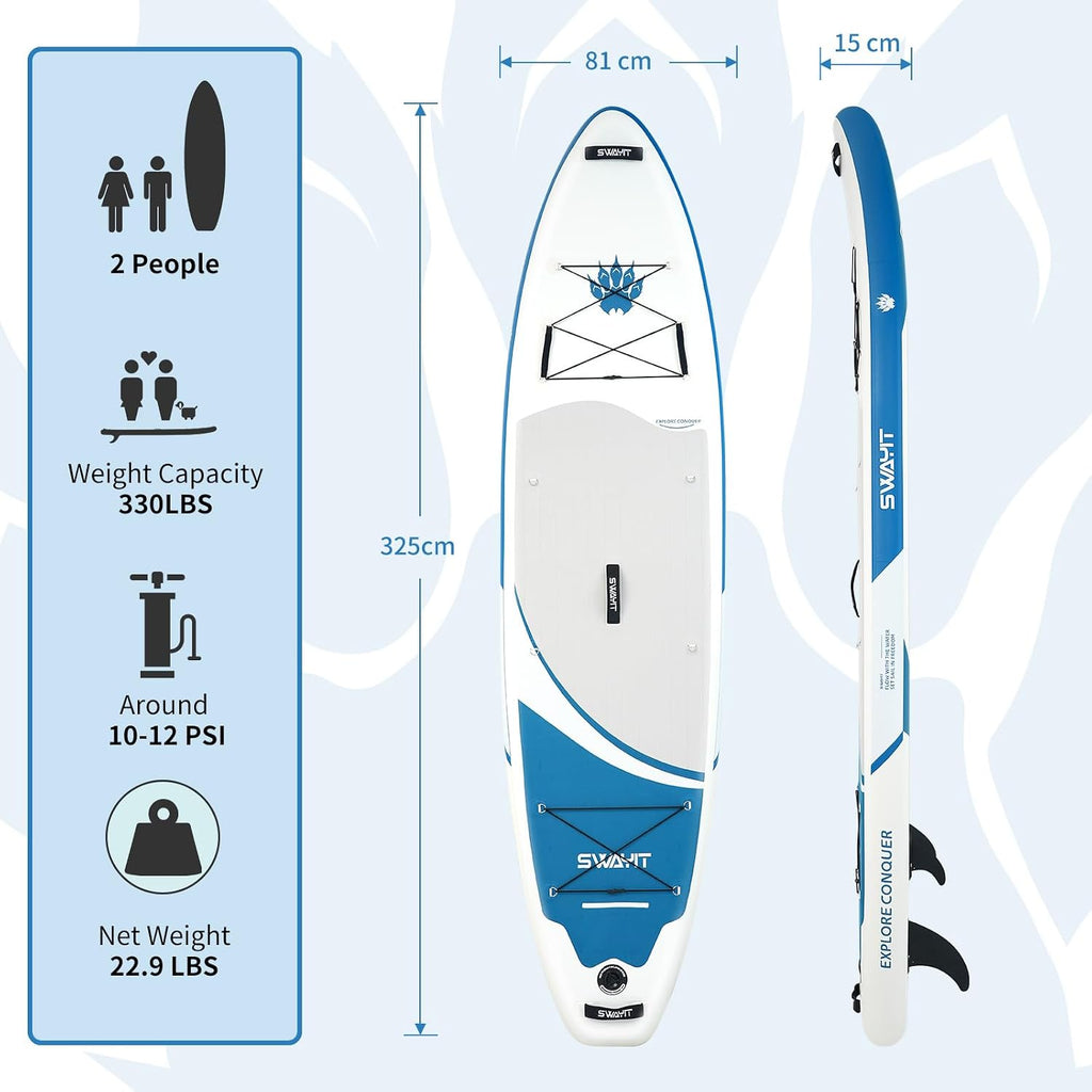 Inflatable Stand Up Paddle Board – Durable SUP for Adults & Youth,33' Wide Blow Up Paddle Board with Paddle, Pump, Backpack,Leash – All Around Stable for All Skill Levels, Carries up to 450 lbs