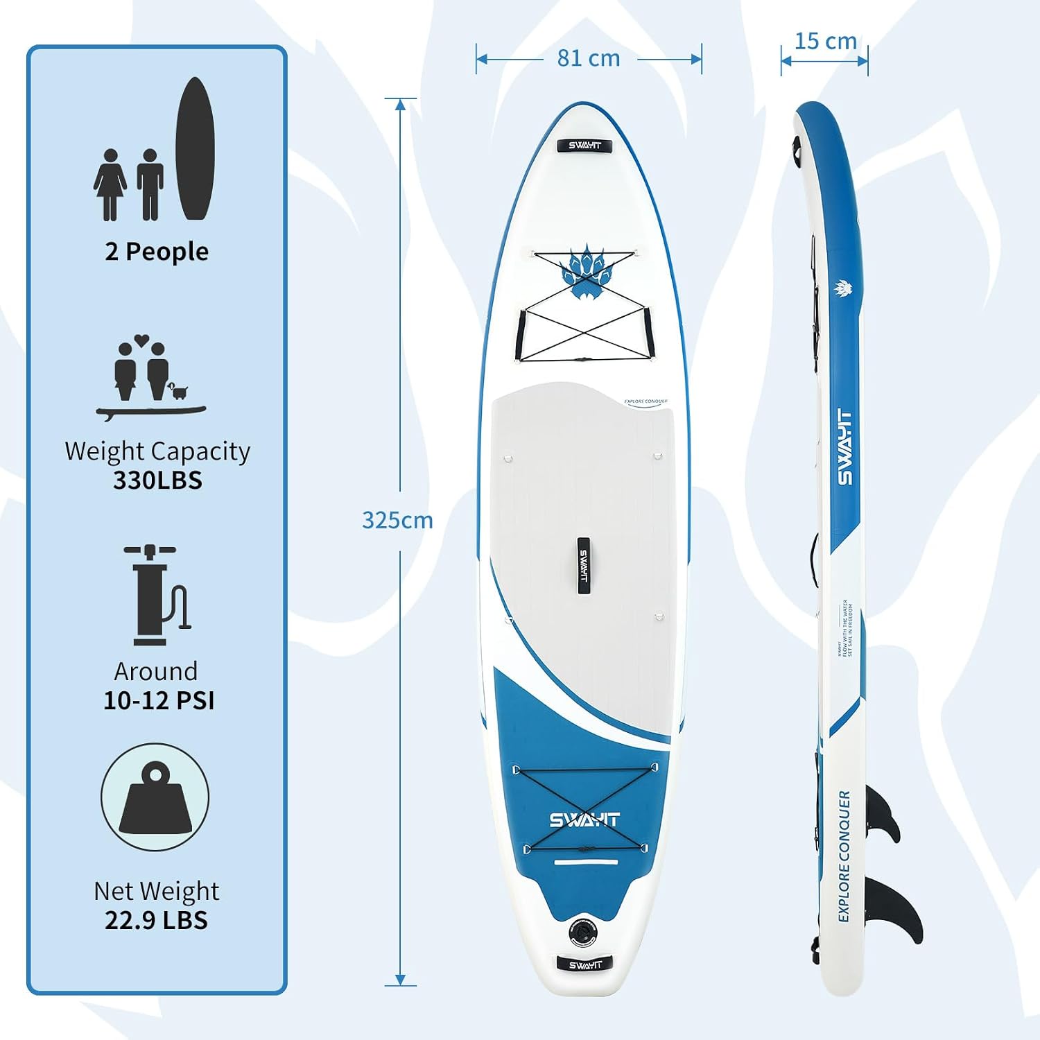 Inflatable Stand Up Paddle Board – Durable SUP for Adults & Youth,33' Wide Blow Up Paddle Board with Paddle, Pump, Backpack,Leash – All Around Stable for All Skill Levels, Carries up to 450 lbs