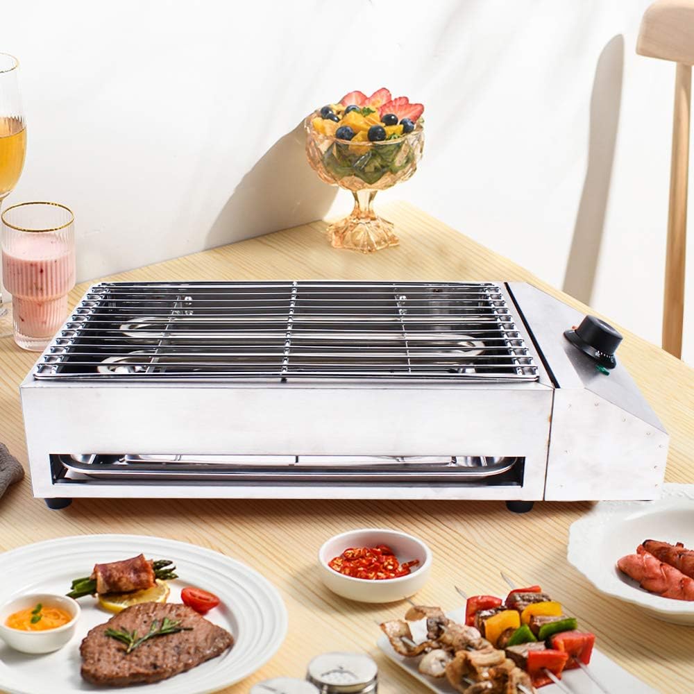 Portable Electric Grill Smokeless Electric Indoor Searing Grill Adjustable Temperature Control Food Griddle Stainless Steel Restaurant Teppanyaki Grill Adjustable Temperature from 50°c to 300°c