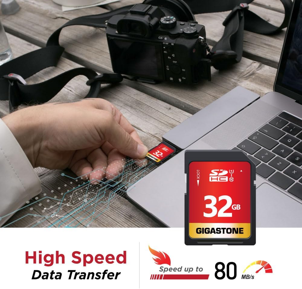 GIGASTONE 32GB SD Card 10-Pack UHS-I U1 Class 10 SDHC Memory Card High-Speed Full HD Video Compatible with Canon Digital Camera, SPYPOINT TACTACAM WOSPORTS Trail Camera, with 10 Mini Cases
