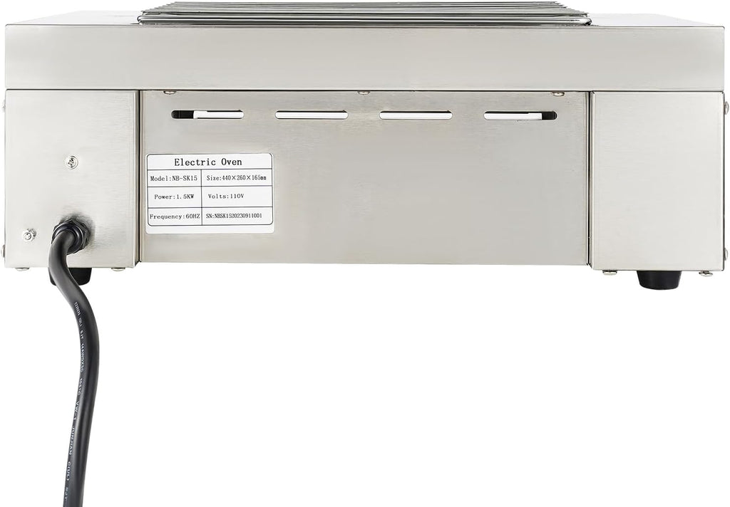 Electric Barbecue Grill, 110V 1500W Indoor Small Korean BBQ Grill with Barbecue Clip&Detachable Grill Mesh&Tray for Home and Commercial Use, Stainless Steel