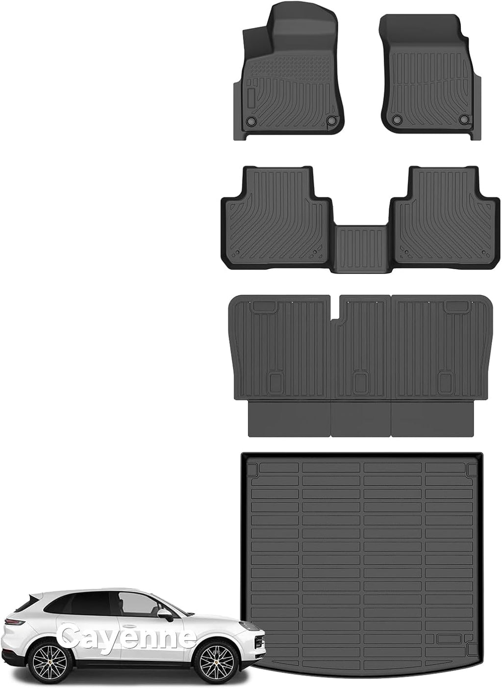 Wayhigh® Floor Mats & Seatback Cargo Liner for Cayenne 2019-2026, All Weather TPE Car Mats Waterproof Heavy Duty Floor Liners, Floor Mats Custom Fit for Cayenne Accessories