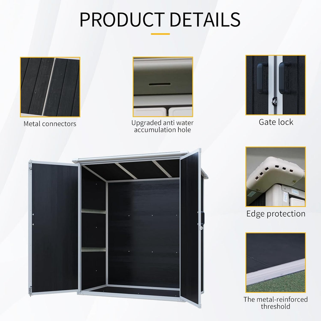 5x3 FT Outdoor Storage Shed，Resin Waterproof Cabinet with Lockable Doors for Patio Furniture and Bikes，Pool Accessories and Tools Black