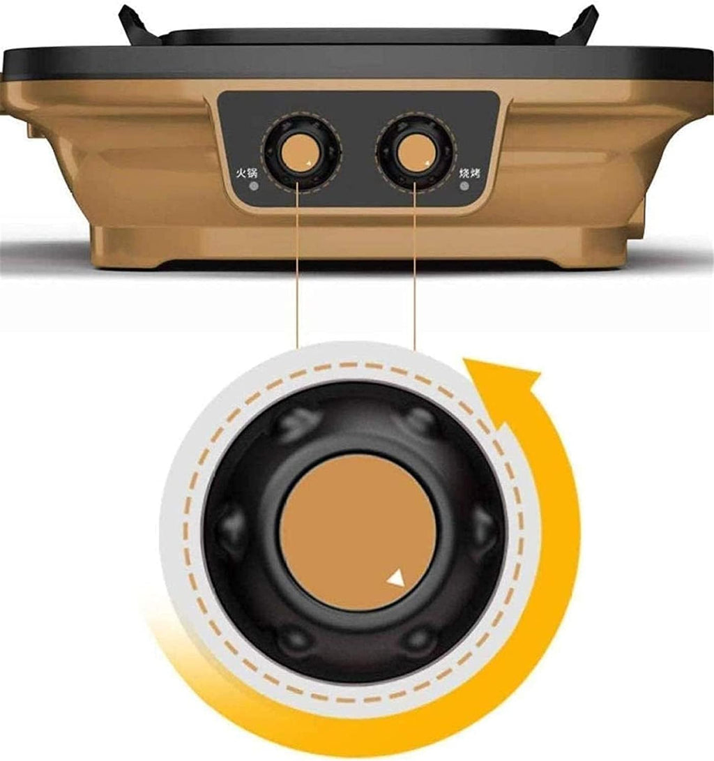 Electric BBQ Grill Indoor Electric Griddle Grill Teppanyaki BBQ Hot Plate Camping, Non Stick, Adjustable Temperature 2200W (Color : Gold, Size : One)