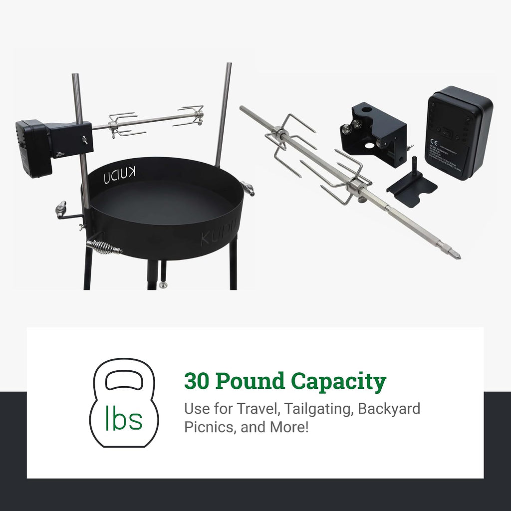 KUDU Rotisserie Kit - Stainless Steel Battery Powered Square Spit for Charcoal Grill 5/16 Inch Square Drive Spit