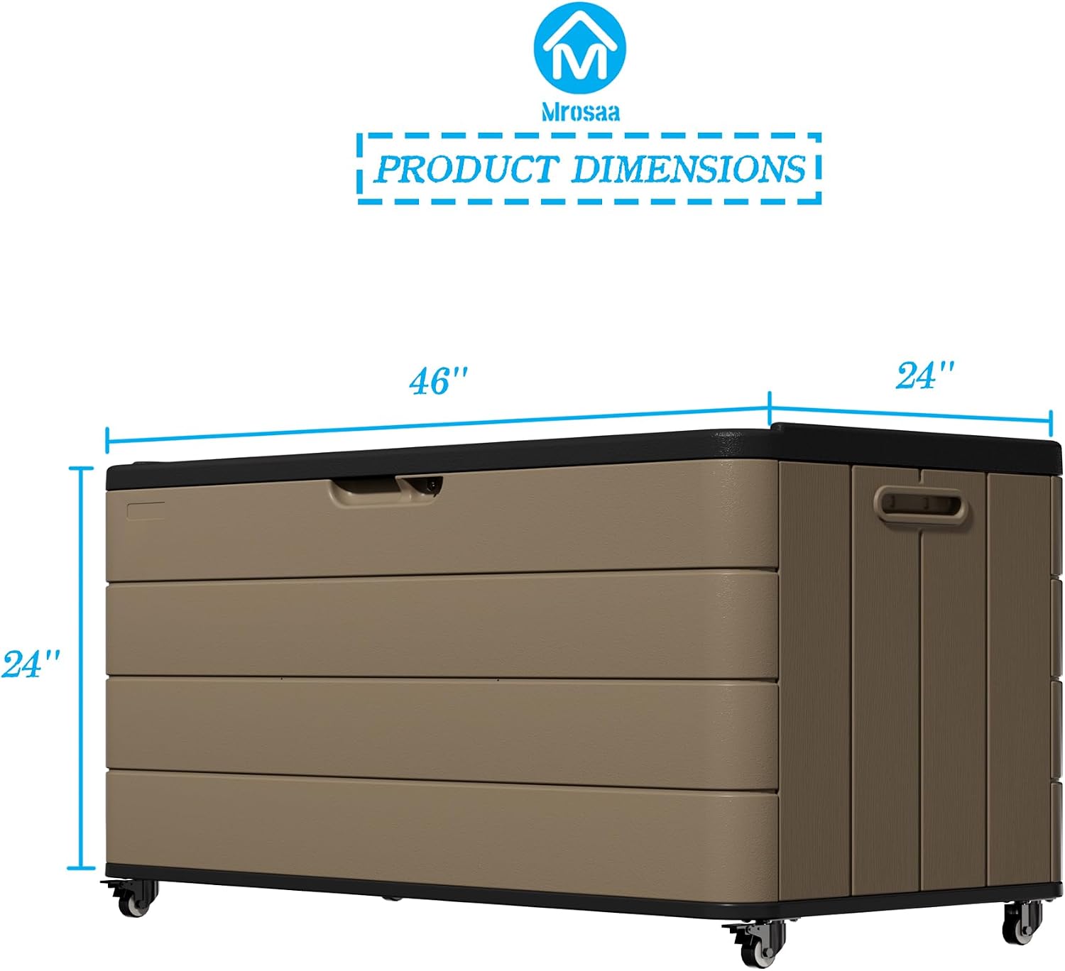 Mrosaa 110 Gallon Deck Box Waterproof with Wheels - Mobile Double-Wall Resin Outdoor Storage Box for Patio, Pool, & Garden - Lockable Deck Storage for Cushions, Pool Floats, Boat Slip (Brown)