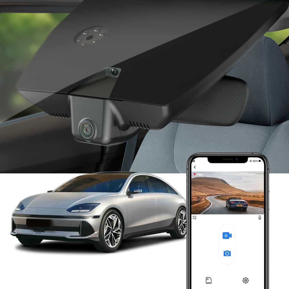 Fitcamx 4K Dash Cam Compatible with Hyundai IONIQ 6 2023 2024 2025 Limited SEL (Has Auto-Dimming), OEM Style, 2160P UHD Video, Built-in WiFi & APP, Loop Recording, G-Sensor, Easy to Install, 64GB Card