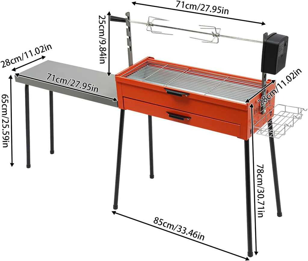 Barbecue Grill, 4W 220V Portable Charcoal Grills Height Adjustable Charcoal BBQ Grill Stainless Steel Chicken Grills Barbecue Tools with Side Table for Grilling Vegetables, Chicken Thighs, Steaks