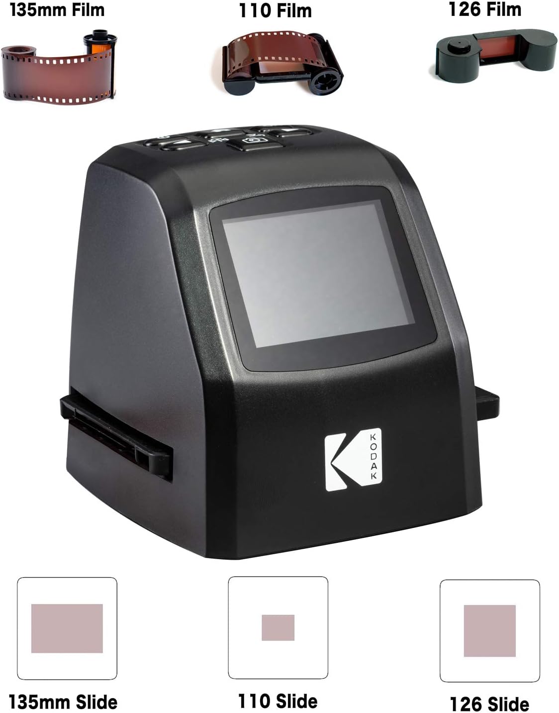 KODAK Mini Digital Film & Slide Scanner – Converts 35mm, 126, 110, Super 8 & 8mm Film to 22MP JPEG Images – Includes 2.4' LCD Screen & Easy-Load Adapters