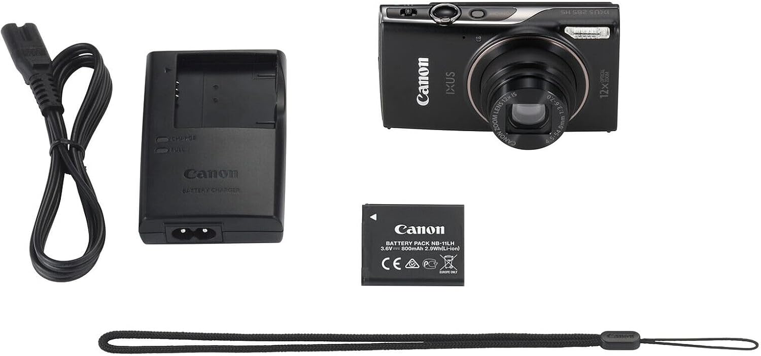 Canon PowerShot IXUS 285 HS A Digital Camera (Black) 12x Optical Zoom Wi-Fi Enabled Point & Shoot with 64GB Card, Case, Flex Tripod, Cleaning Kit + More