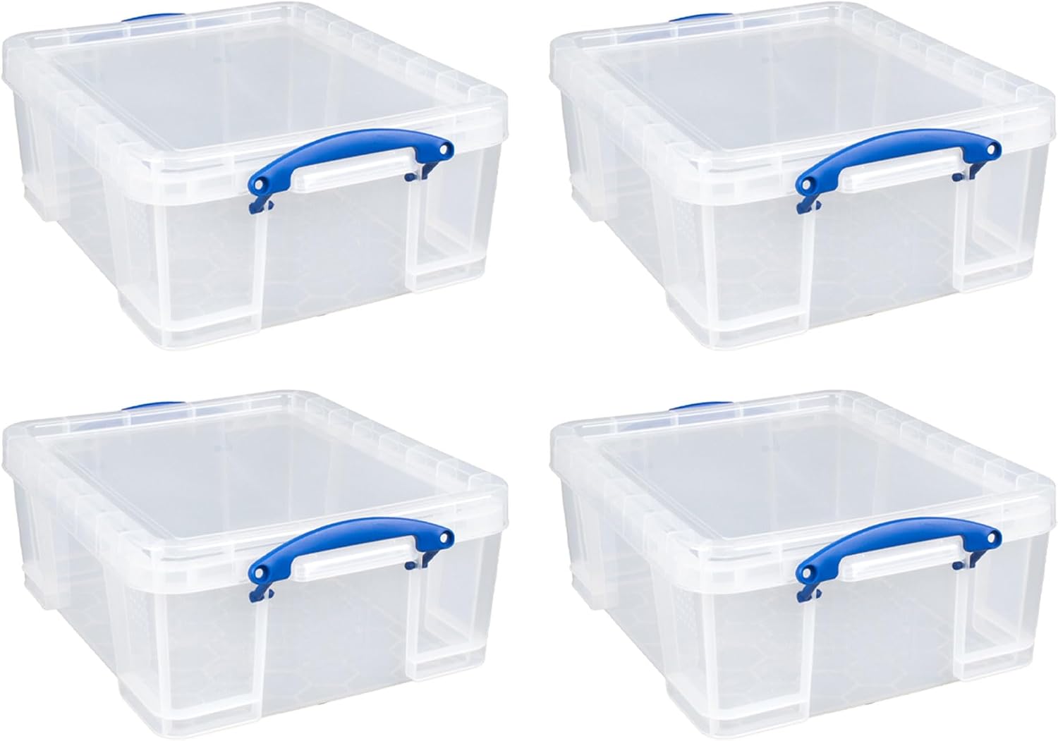 Really Useful Box 4 Pack 17L Plastic Storage Bins with Snap Lids and Clip Lock, Clear