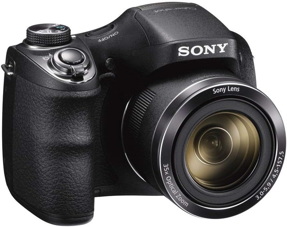 Sony Cyber-Shot DSC-H300 Digital Camera (Black) (DSCH300/B) + 2 x 64GB Memory Card + Card Reader + Photo Software + Case + Flex Tripod + 4xAA Batteries + Memory Wallet + Cleaning Kit (Renewed)