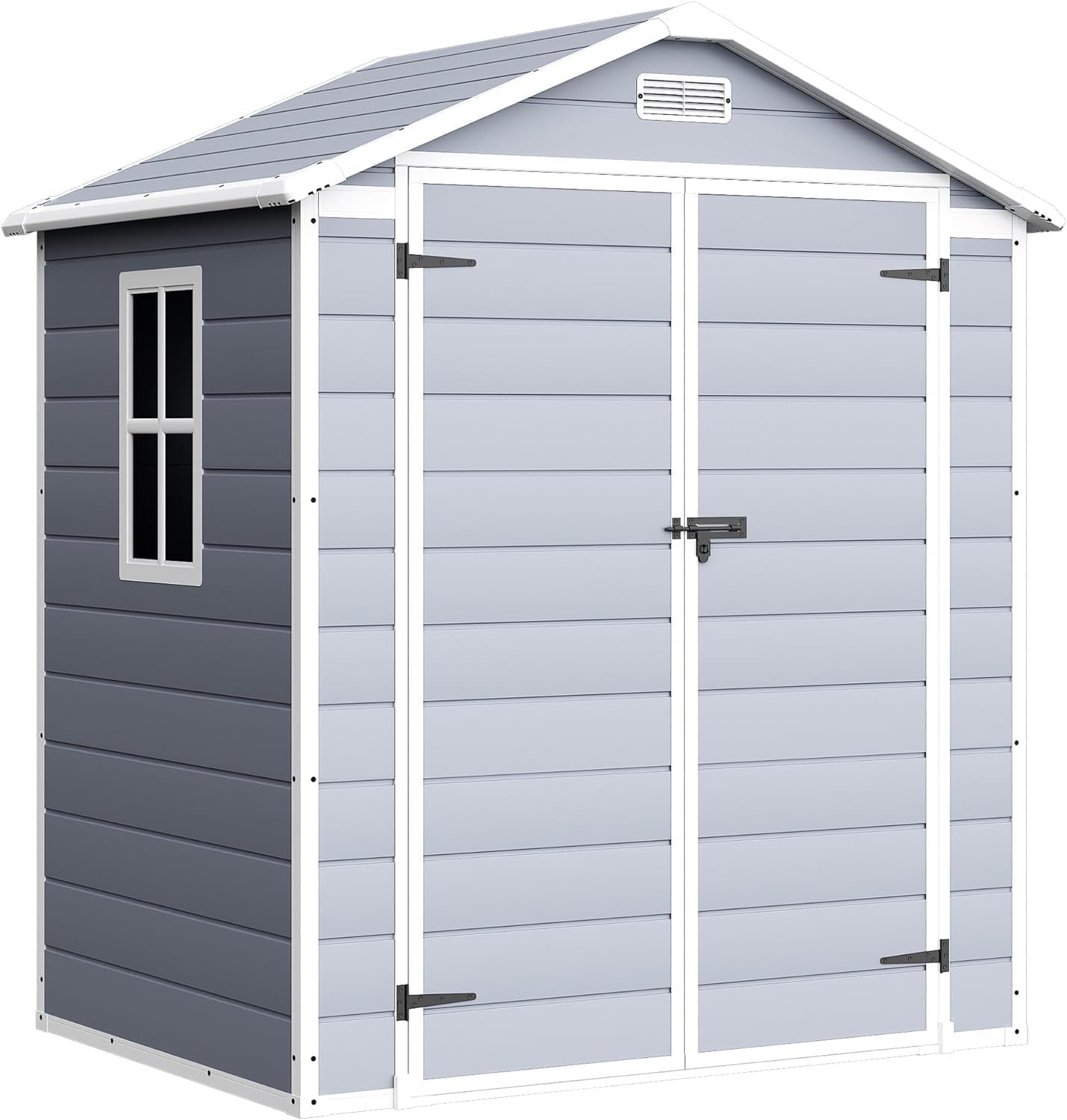Devoko 6x4 FT Outdoor Storage Shed, Plastic Resin Garden Shed with Lockable Door & Built-in Floor, Waterproof Tool Shed for Backyard, Patio, Lawn, Pool Supplies (Grey)