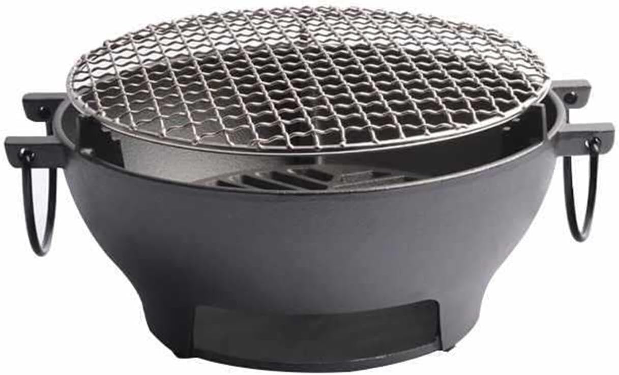 Portable Charcoal BBQ Grill, 24cm Stainless Steel Tabletop Korean BBQ Grill, Outdoor & Indoor Smoker for Camping, Picnic & BBQ