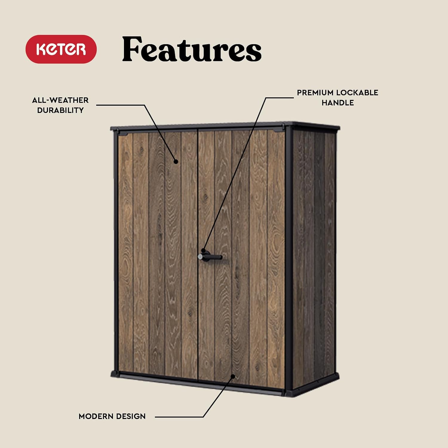 Signature Collection Vertical Outdoor Storage Shed, Weather-Resistant Resin Storage Cabinet with Double Doors & Heavy-Duty Floor, Walnut