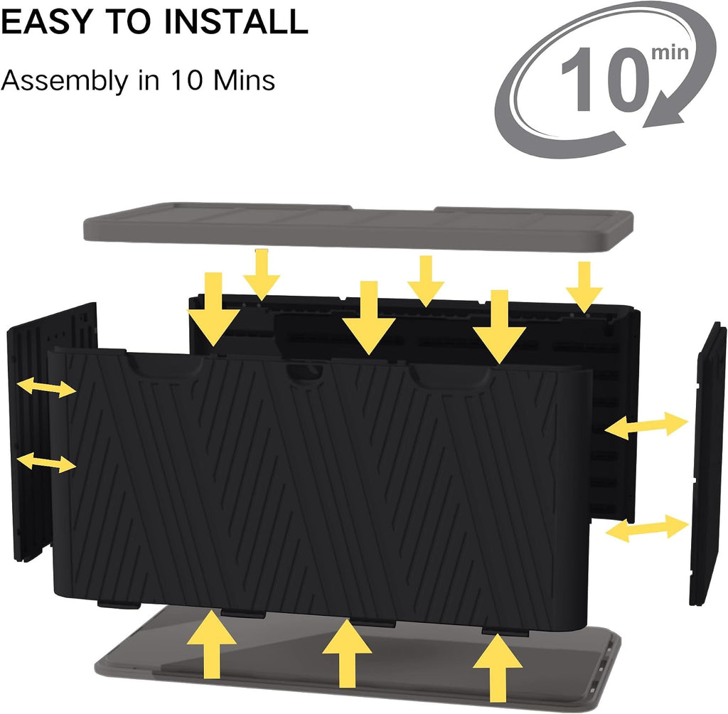120 Gallon Outdoor Storage Box, Square Resin Deck Box with Hydraulic Lid, Waterproof Plastic Patio Storage for Cushions, Pool Supplies, Garden Tools, Black