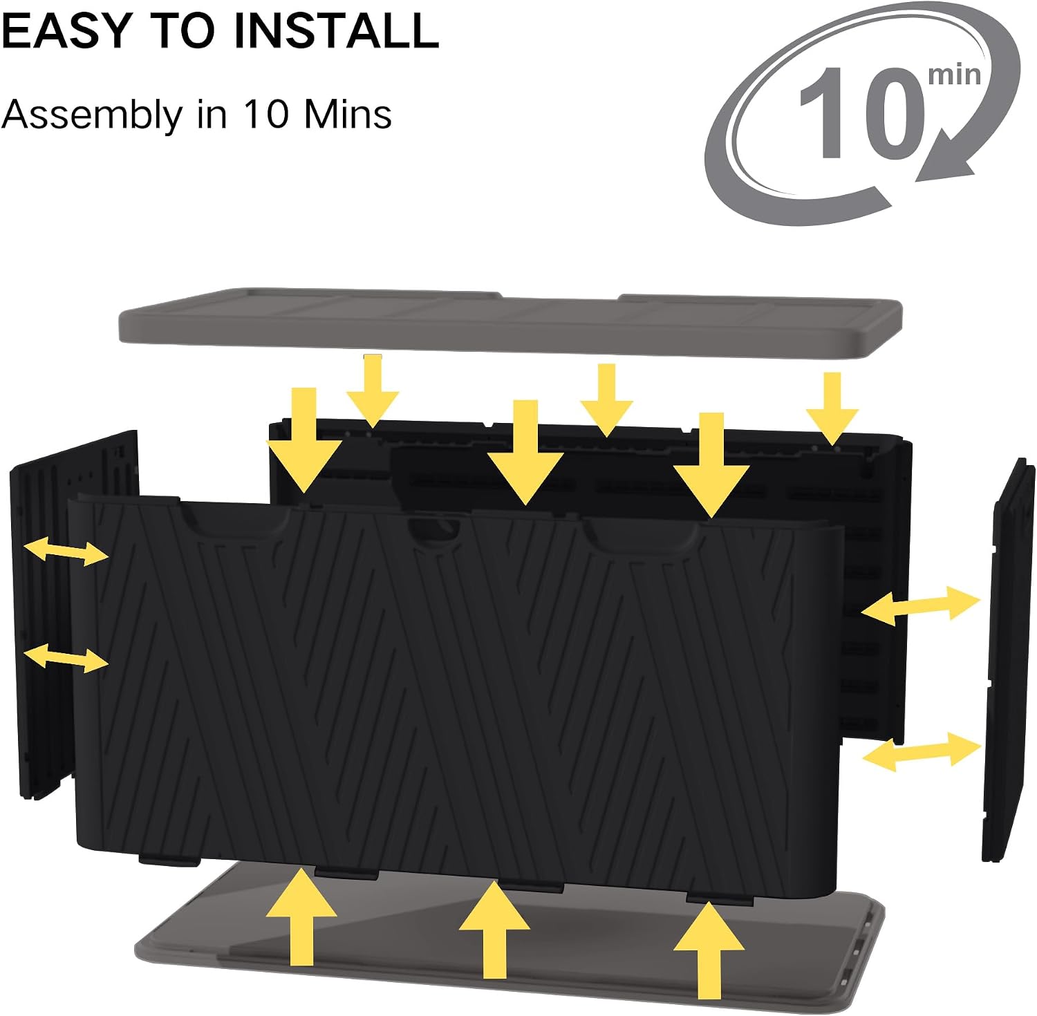 120 Gallon Outdoor Storage Box, Square Resin Deck Box with Hydraulic Lid, Waterproof Plastic Patio Storage for Cushions, Pool Supplies, Garden Tools, Black