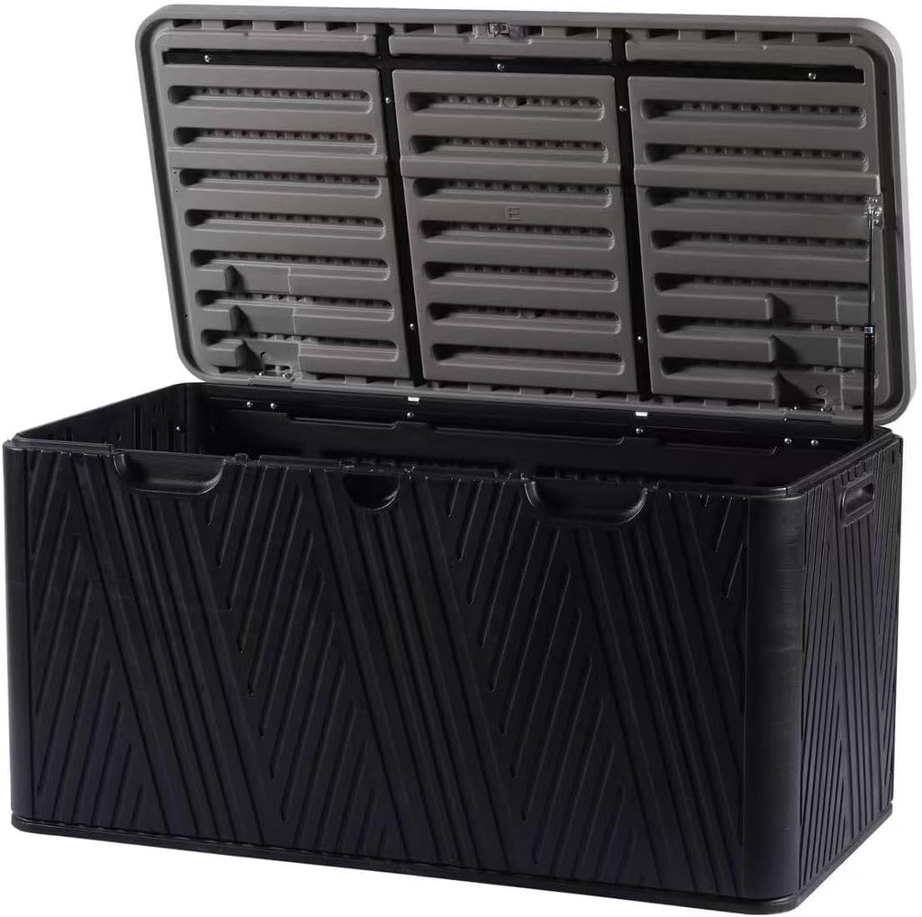 Kingdura 110 Gallon Outdoor Storage Box, Waterproof Resin Deck Box for Indoor and Outdoor Use, Lockable Storage Container for Patio Furniture Cushions Garden Tools (Black, 110 Gallon)