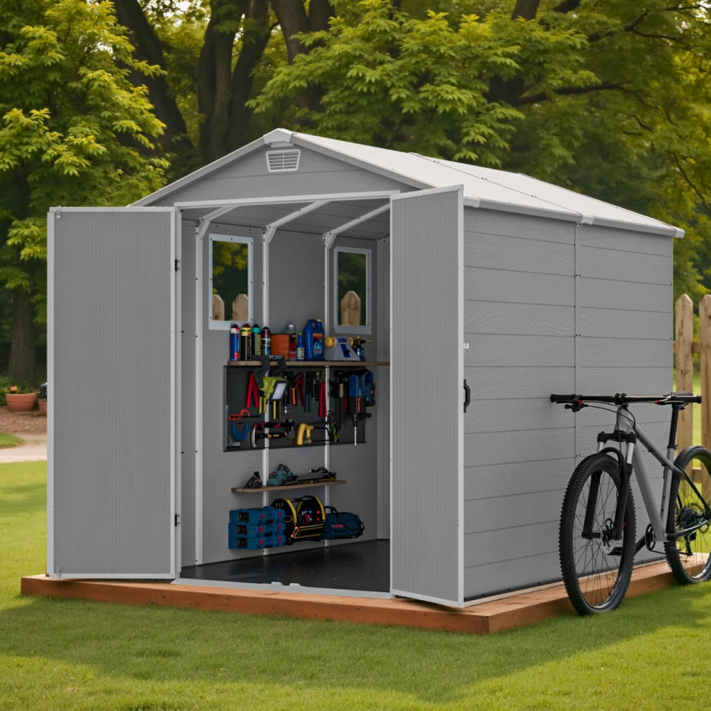 Devoko 6x8 Ft Outdoor Storage Shed - Lockable Resin Tool Shed with Window & Floor - Easy Assembly for Garden, Backyard