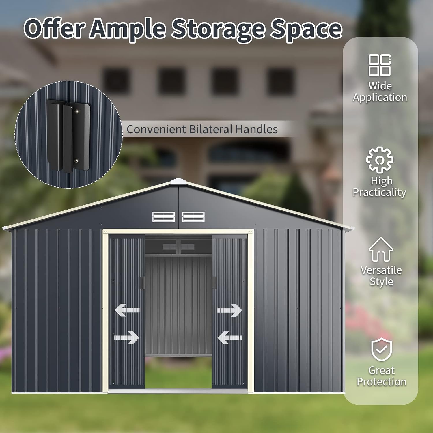 Goplus Outdoor Storage Shed, 11' X 10' Metal Garden Shed with 4 Vents & Double Sliding Door, Utility Tool Shed Storage House for Backyard, Patio, Lawn