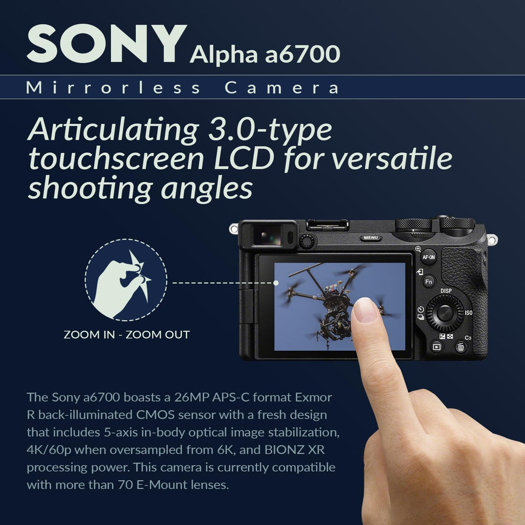 Sony Alpha a6700 Mirrorless Camera Body Bundle with 128GB SD Card, Shoulder Bag, Extra Battery, Charger, Card Reader, Sony 1 Year Limited Warranty