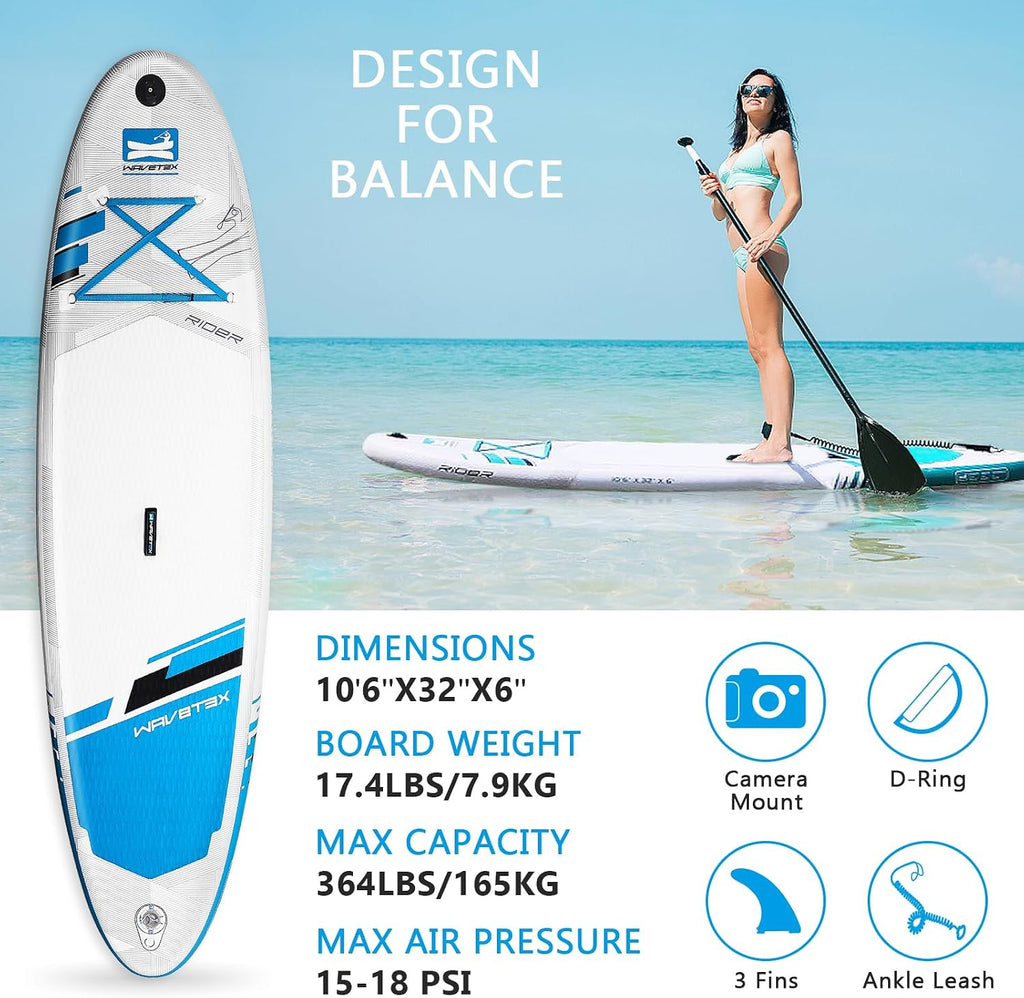 Inflatable Paddle Board, Stand Up Paddleboard with SUP Camera Seat, Wide Stance, Blow Up Paddle Board, ISUP Backpack, Pump, 3 Fins, 17.4lbs Ultra-Light Paddle Boards for Adults & Youth