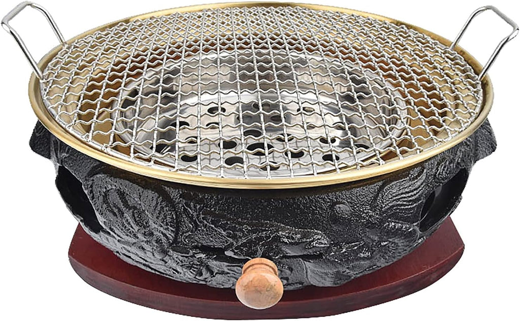 BBQ Barbeque Barbecue Grill, BBQ, Top Korean Smokeless Charcoal Dragon Pattern Cast Iron Grill, Binaural Cross Net，19 Styles (Color : A)
