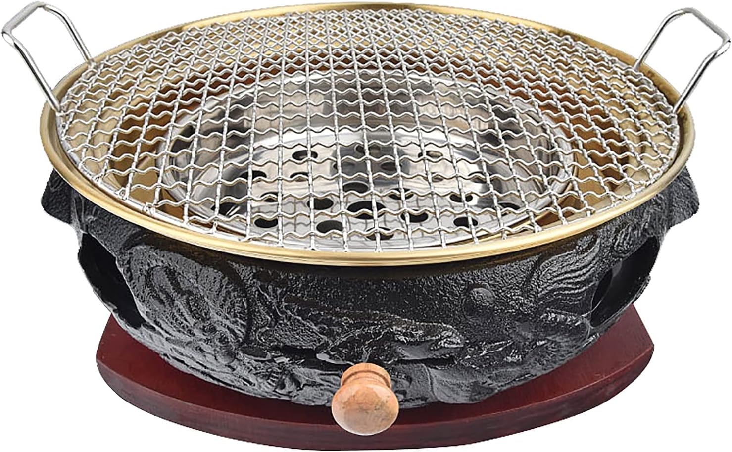 BBQ Barbeque Barbecue Grill, BBQ, Top Korean Smokeless Charcoal Dragon Pattern Cast Iron Grill, Binaural Cross Net，19 Styles (Color : A)