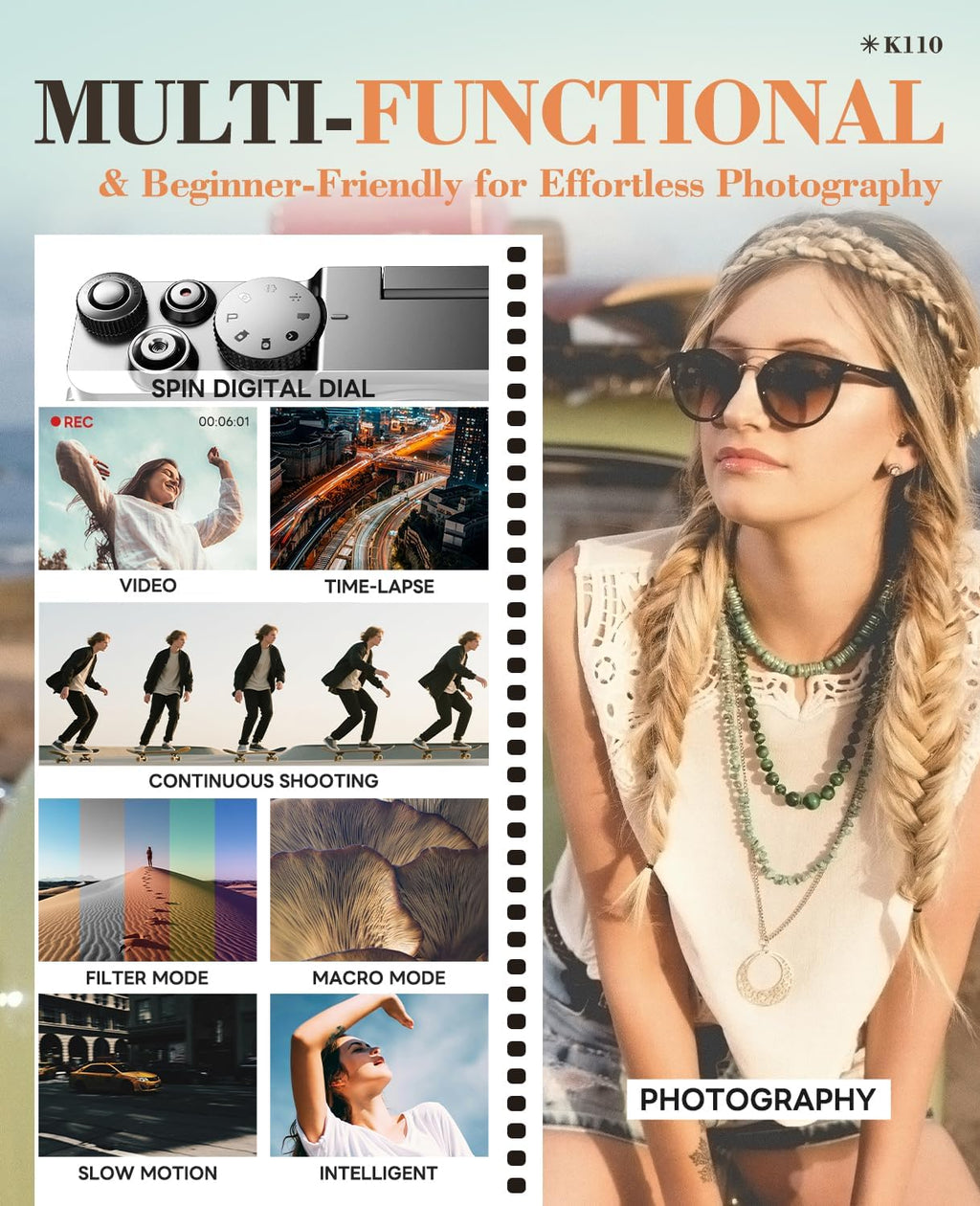 5K 64MP Digital Cameras for Photography - 18X Zoom Autofocus with 180° Flip Screen, 64GB Card & 2 Batteries, Travel Vlogging Camera for YouTube Beginners MC-US-K100C-BS-N5-A-2512