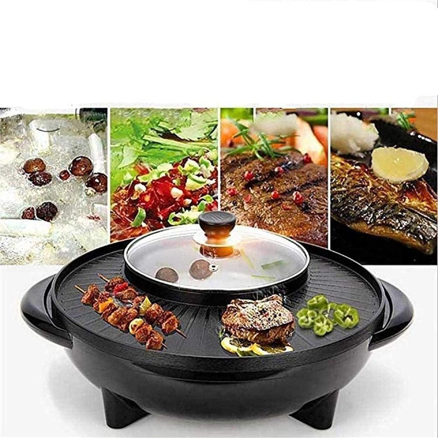 Korean BBQ Grill Electric Griddle Grill Teppanyaki BBQ Hot Plate Camping, Non Stick, Adjustable Temperature Pan Multi - Purpose Pot [Energy Class A],Portable Nonstick Griddle