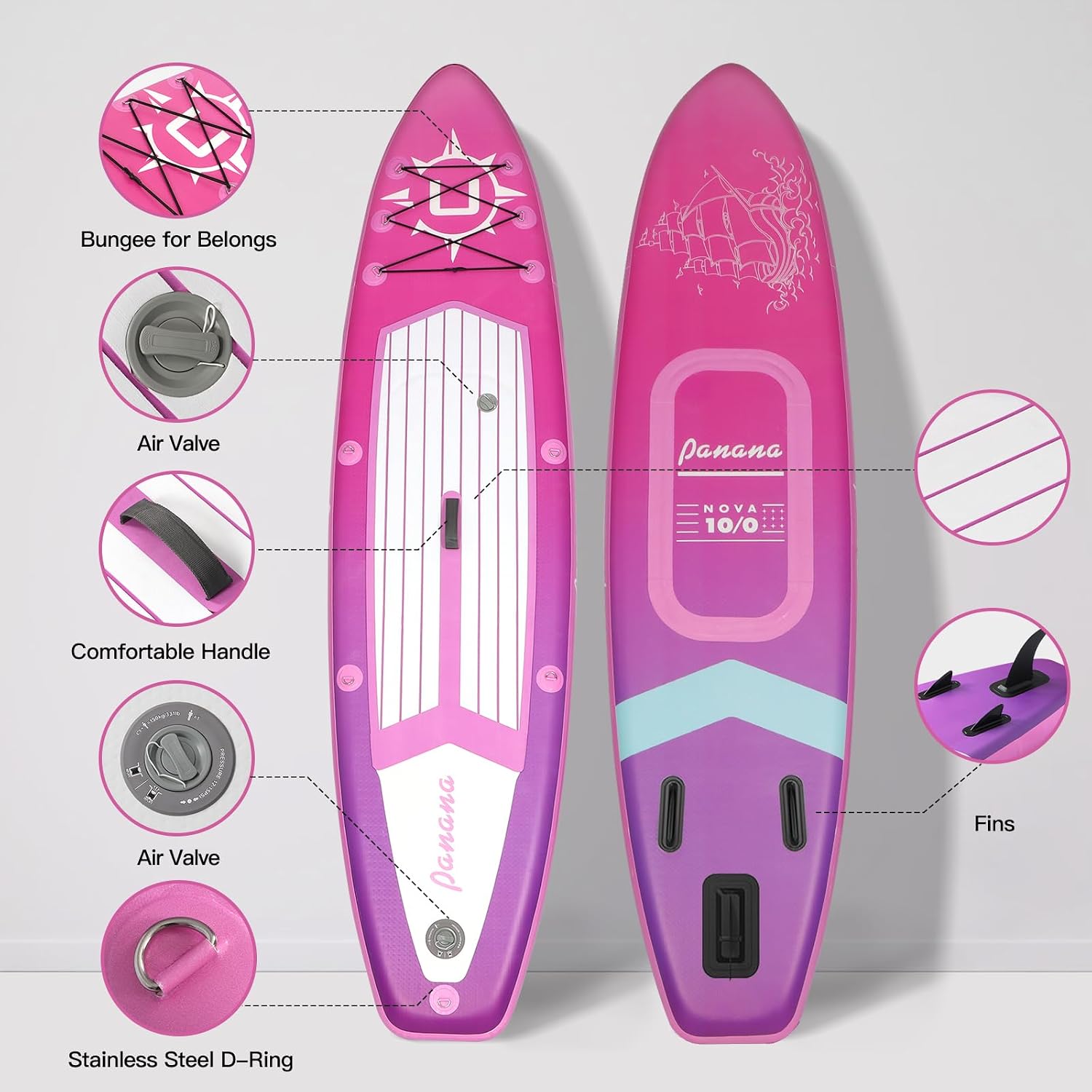 Panana Inflatable Stand Up Paddle Board 10'/10'8''x30''/32''x6'' iSUP Non-Slip Deck Paddleboard for Adults Beginners Youth, with Paddle Pump Fins Leash Backpack
