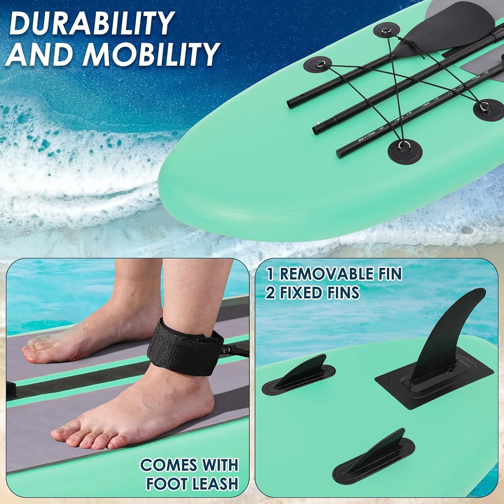 TLSUNNY 12FT Inflatable Stand Up Paddle Board, 3 Fins Paddleboard with Full SUP Accessories for All Skill Levels, Portable Two-Way Hand Pump and Carry Bag, 400LBS