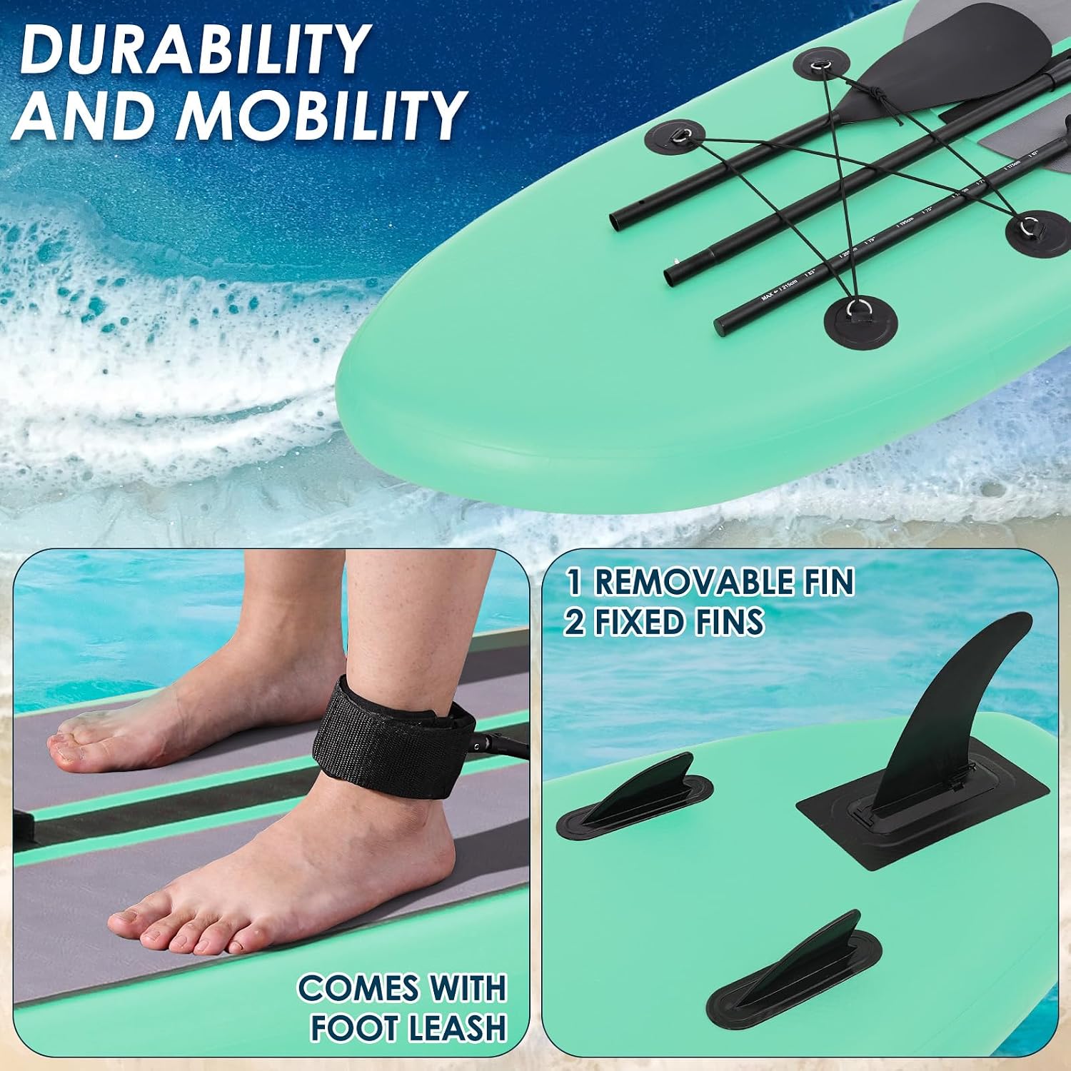 TLSUNNY 12FT Inflatable Stand Up Paddle Board, 3 Fins Paddleboard with Full SUP Accessories for All Skill Levels, Portable Two-Way Hand Pump and Carry Bag, 400LBS