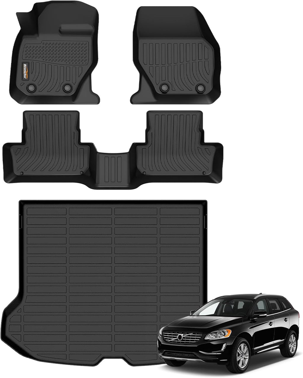 Binmotor-All Weather Car Floor Mats & Cargo Liner for Volvo XC60 2010-2017, TPE Liners Cargo Trunk Mat for Volvo XC60 Accessories