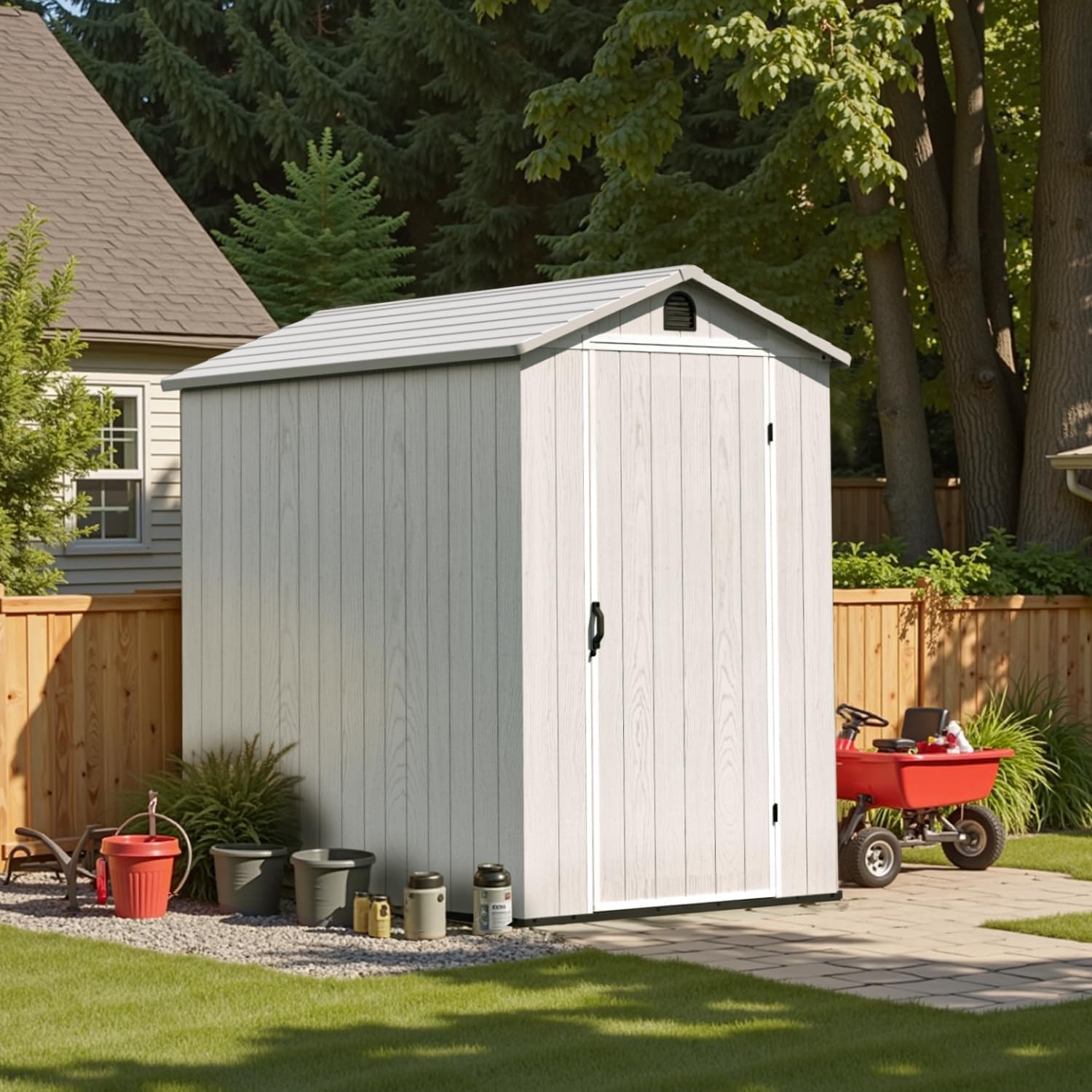 Patiowell 4 x 6 FT Resin Storage Shed with Floor, Outdoor Plastic Garden Shed with Lockable Door & Window, Easy Assembly Tool Shed for Backyard, Light Gray