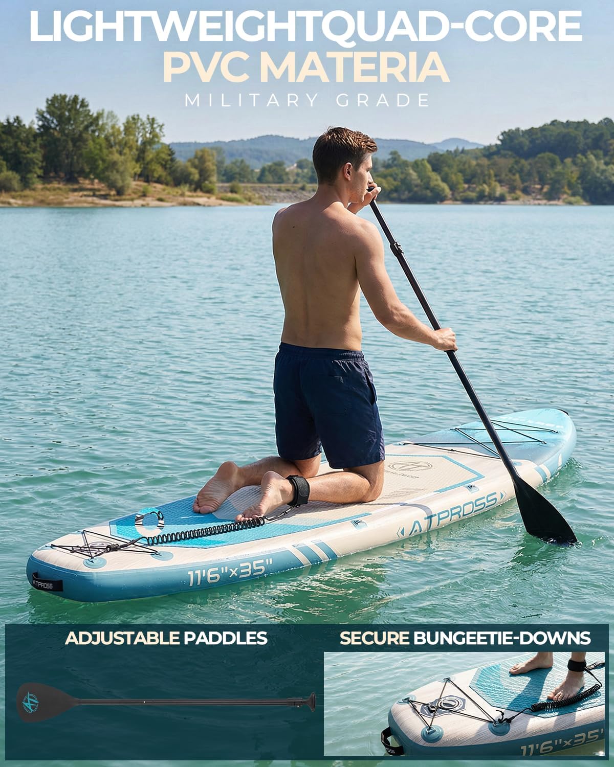 11'6'x35' Inflatable Paddle Board, 450lbs Extra Wide Stand Up Paddleboard for Adults with Premium SUP Accessories Kit & Backpack, Blow Up Kayak Non-Slip Stable Deck Boat for Yoga Fishing Surf