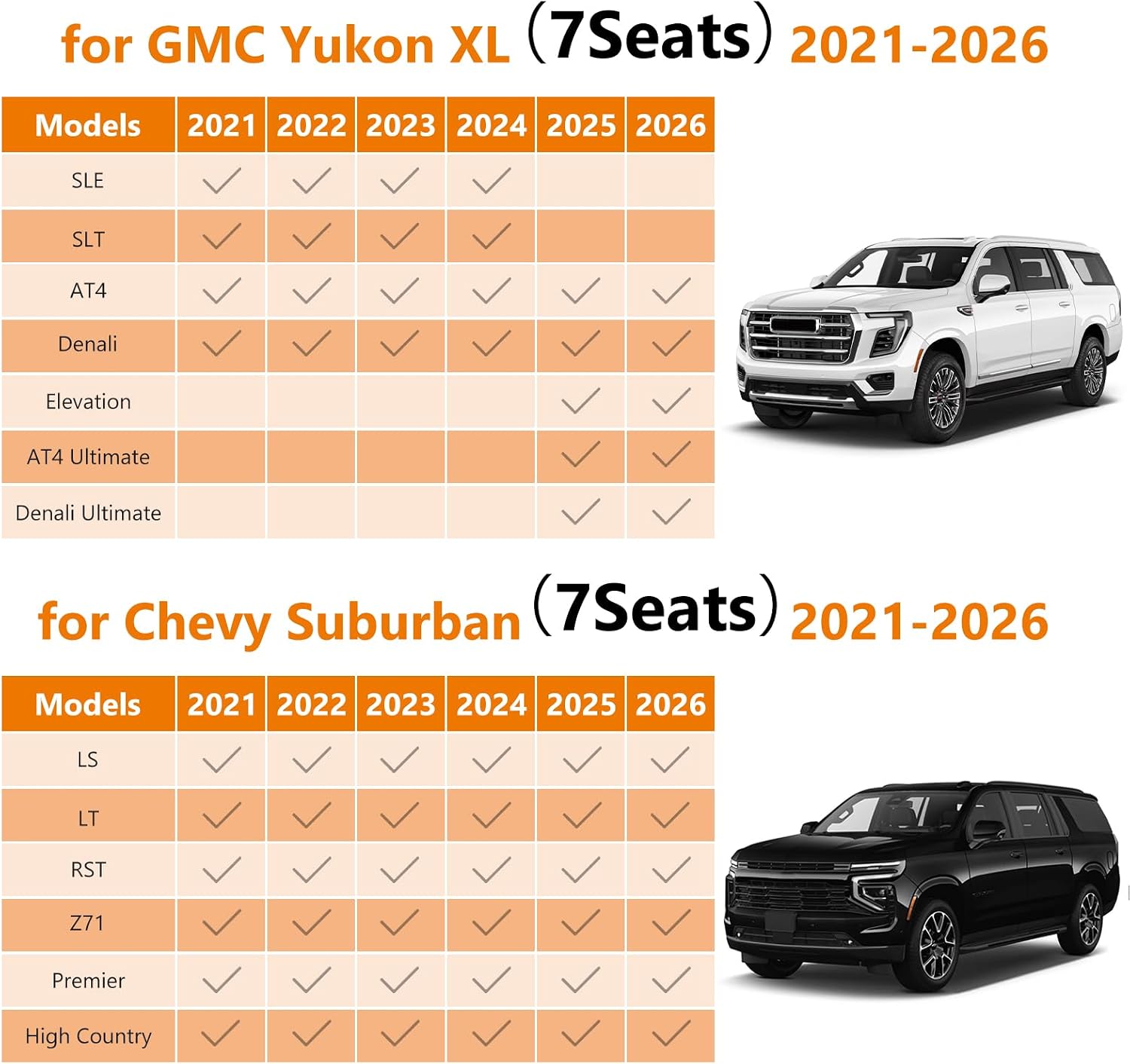 Binmotor-Floor Mats & Cargo Liner for 2021-2026 Chevy Suburban/GMC Yukon XL-7Seater (with 2nd Row Bucket Seat), All Weather Car Floor Mats Accessories for GMC Yukon XL
