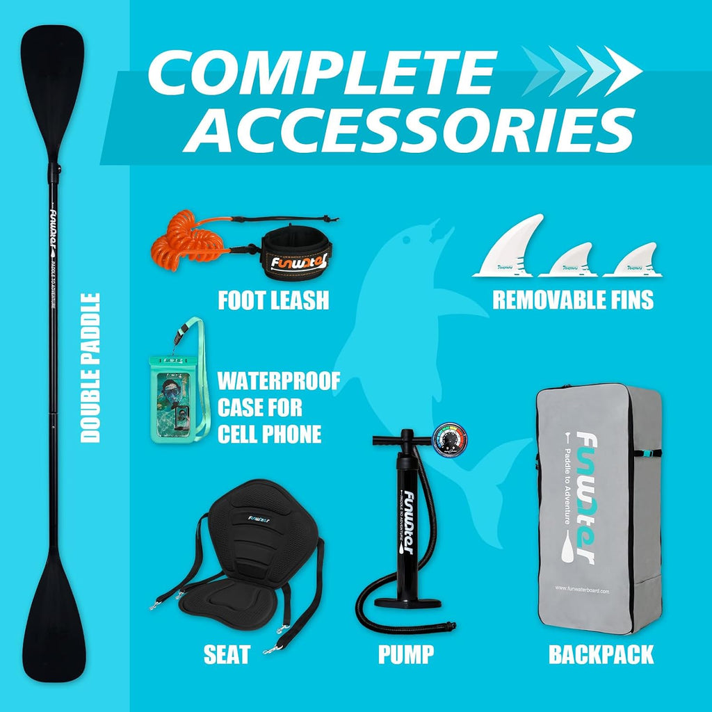 FunWater Inflatable Stand Up Paddle Board with Premium SUP Paddleboard Accessories, Anti-Slip EVA Deck, 11'6''/11'/10'6'' Paddle Boards for Adults & Youth of All Skill Levels