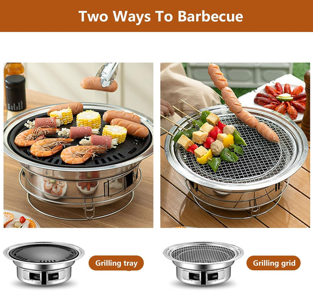 AIZYR Portable Charcoal BBQ Grill, Stainless-Steel Barbecue Grill Household Korean Grill, Charcoal Stove for Camping Picnic Outdoor Parties,L
