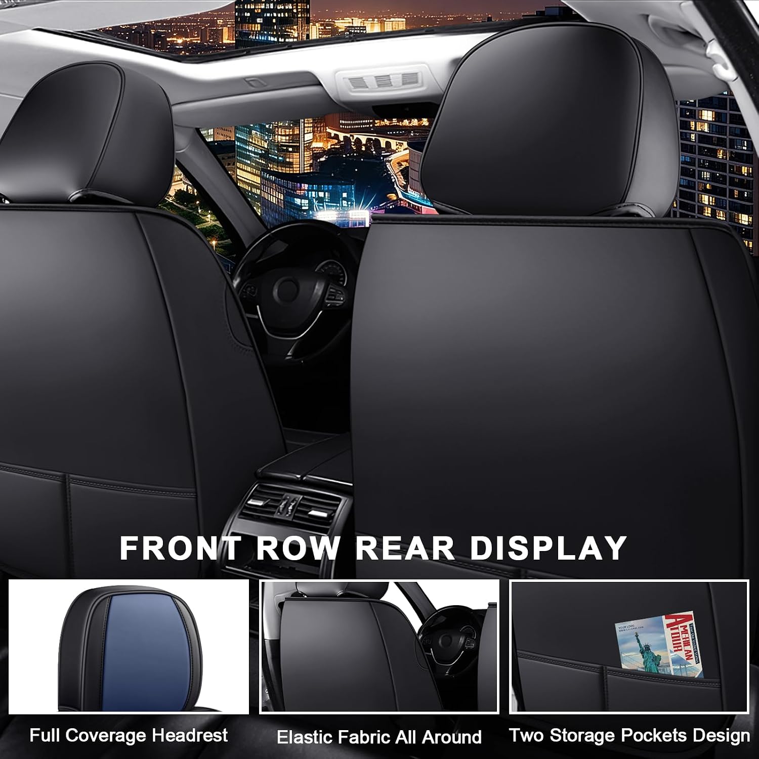 JWLK Seat Covers for Buick Envision 2016-2026, Family Seat Covers for Cars, Non-Slip, Airbag Compatible Vehicle Cushion, Waterproof & Easy-Clean(Standard 5 Seats, Black Blue)