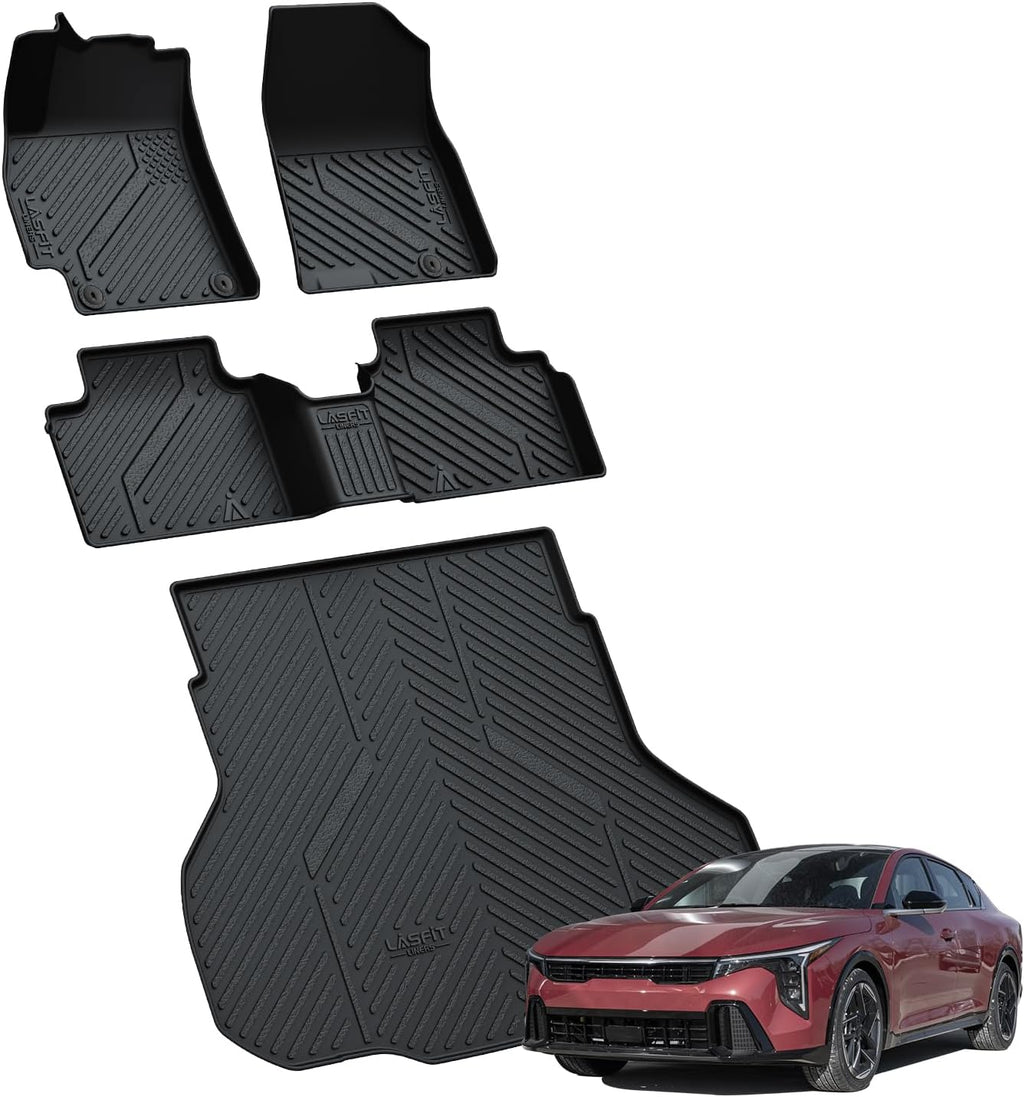 LASFIT Floor Mats & Cargo Mat for Kia K4 2026 2025 All Weather TPE Custom Fit Floor Liner 1st & 2nd Row Full Set Car Mats and Trunk Mat Accessories, Black