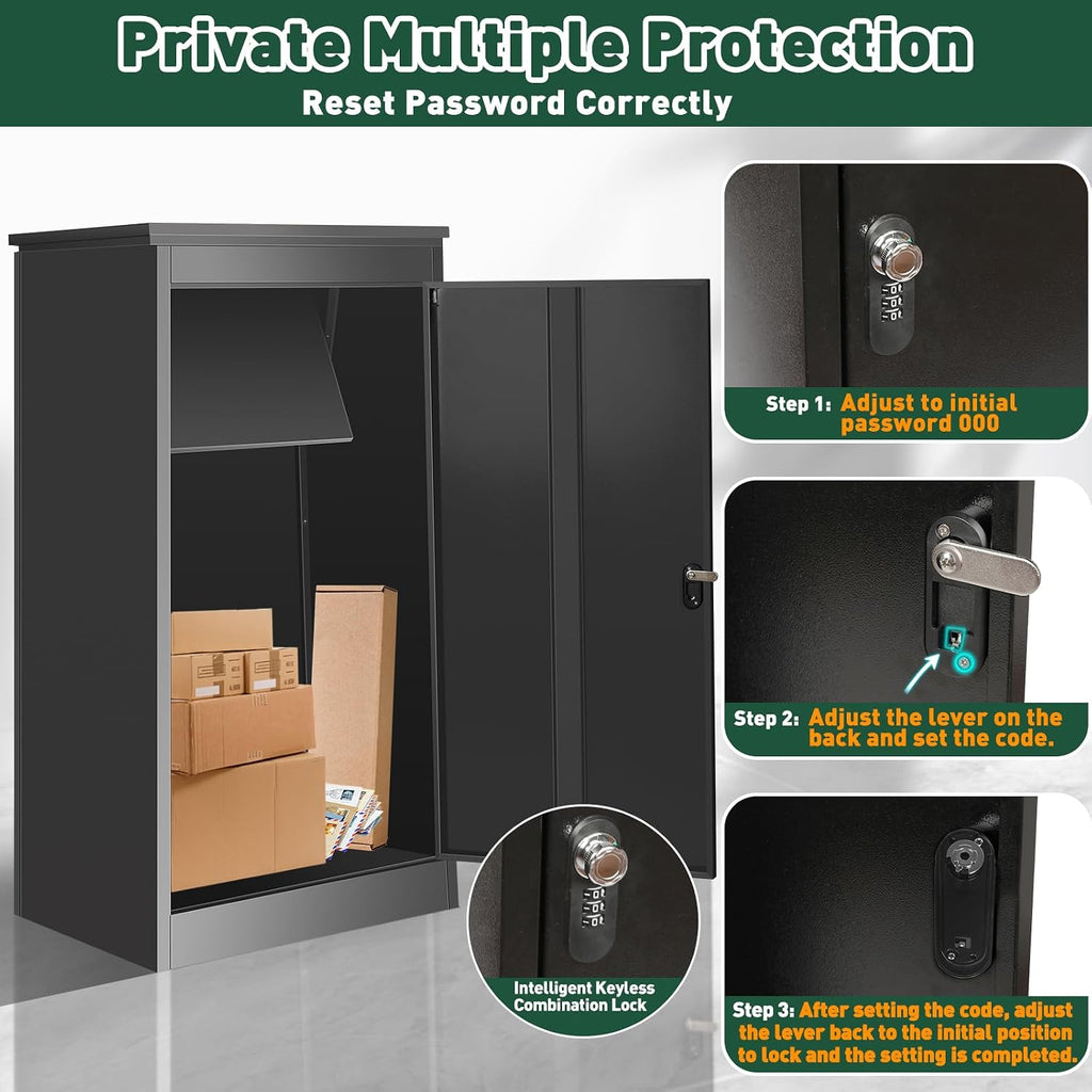 Package Delivery Boxes for Outside, Extra Large Parcel Drop Boxes with Secure Storage, Anti-Theft Galvanized Steel,Waterproof Package Delivery Box for Outdoor Porch (25''L x 18''W x 45''H)