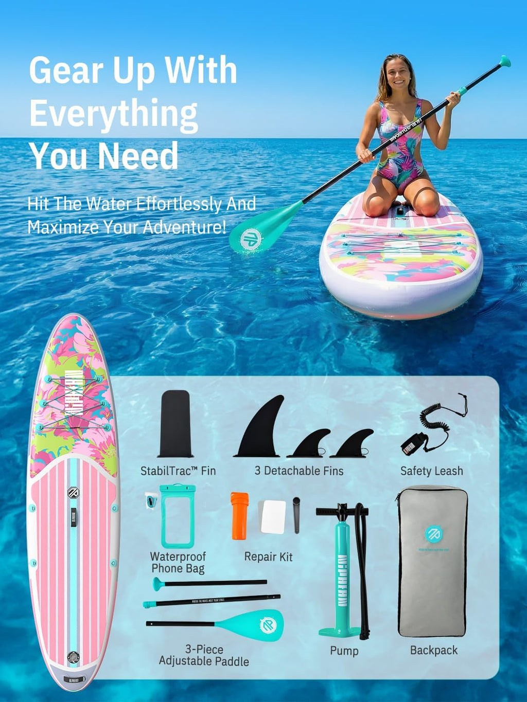 Niphean Inflatable Stand Up Paddle Board with SUP Accessories, Anti-Slip EVA Deck, 10'6'' Inflatable Paddle Boards for Adults & Youth of All Skill Levels
