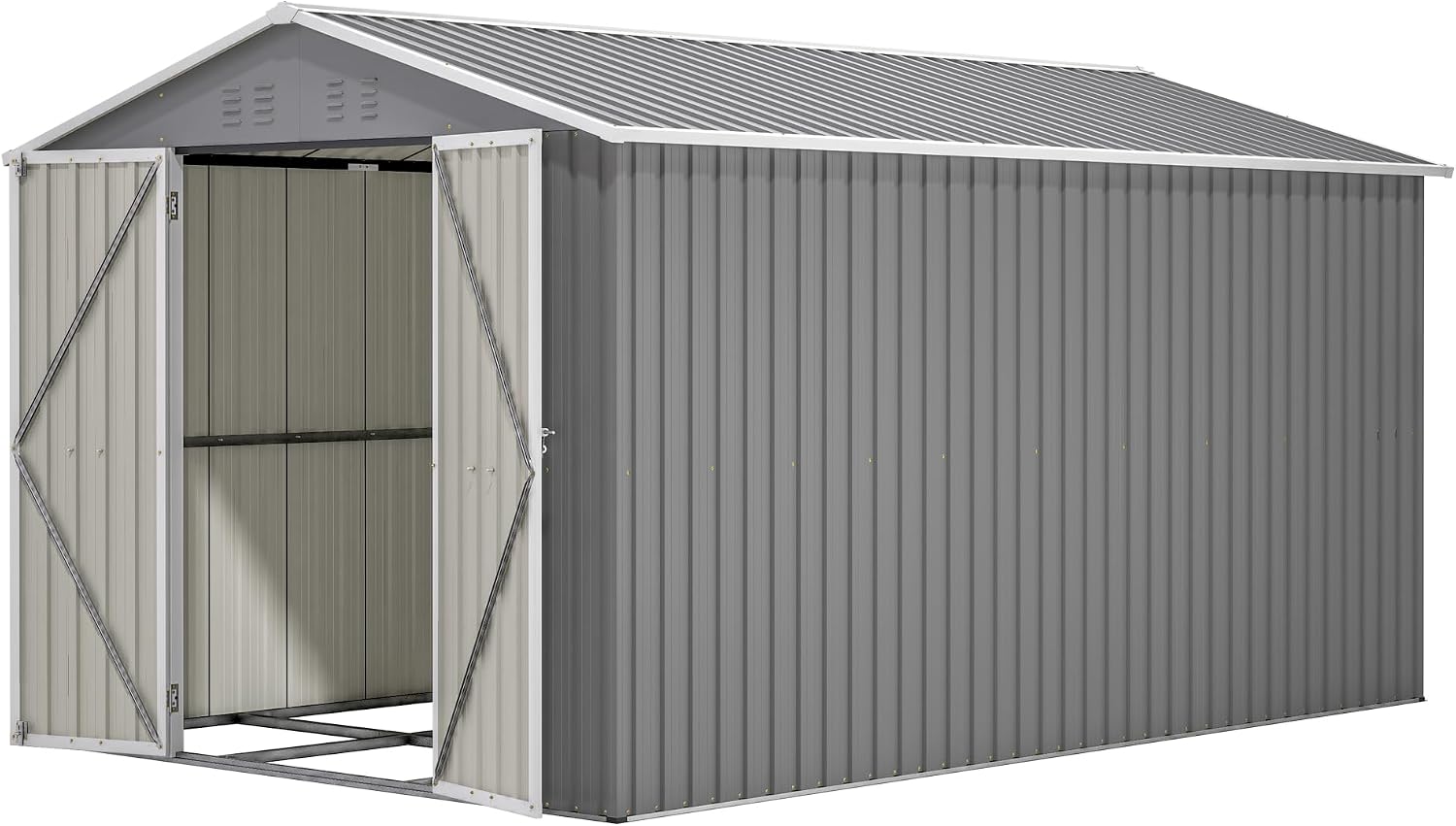 YOPTO 8x12 FT Large Outdoor Storage Shed with Lockable Doors & Floor Base,Weather-Resistant Metal Tool Shed for Garden, Backyard,Patio,Lawn,Gray