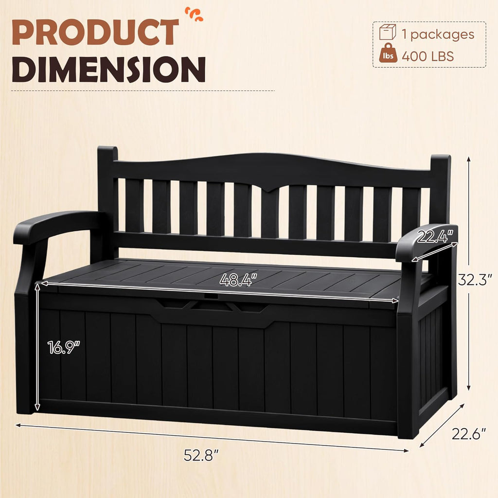 JUMMICO 80 Gallon Resin Outdoor Storage Bench, Large Deck Box with Armrest, Lockable&Waterproof for Garden, Home, Patio, Pools (Black, 80 Gallon)