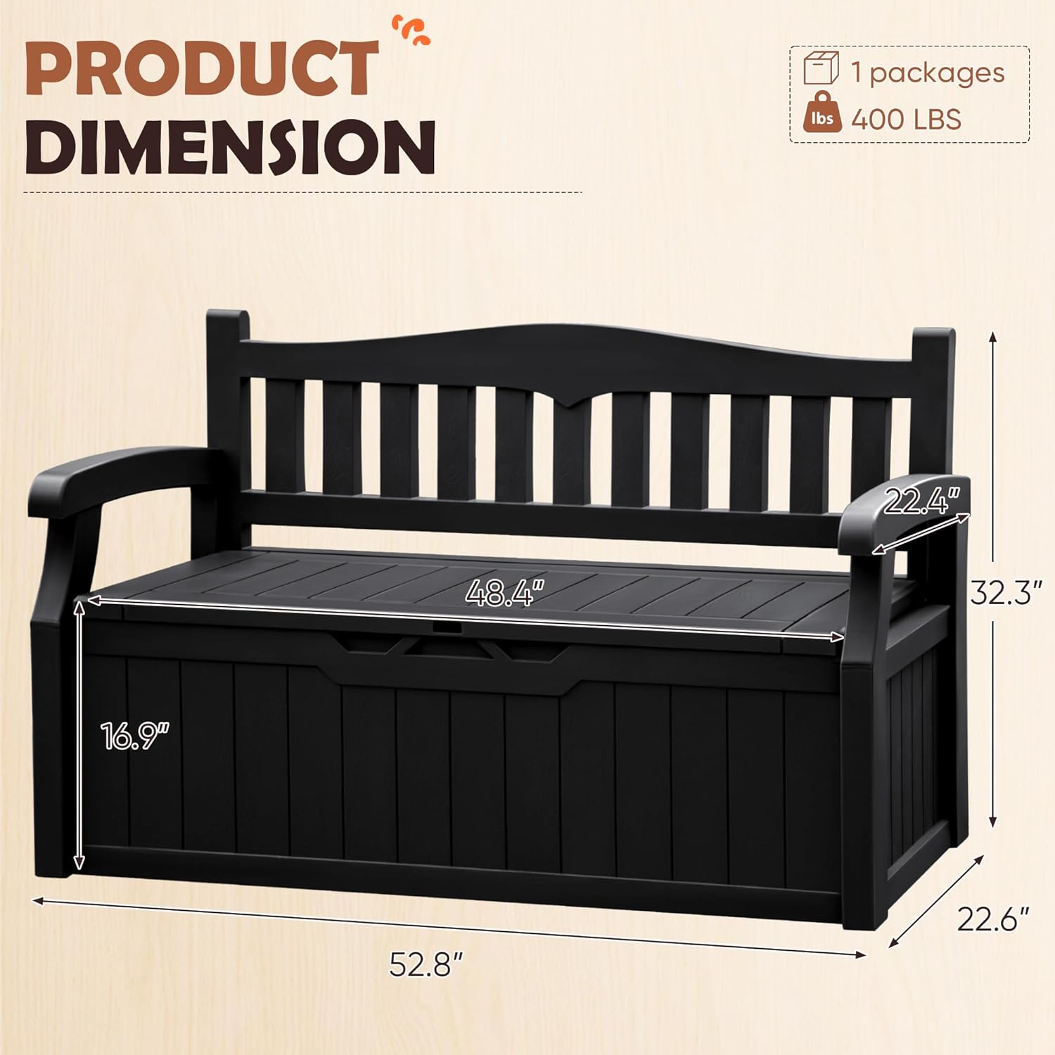 JUMMICO 80 Gallon Resin Outdoor Storage Bench, Large Deck Box with Armrest, Lockable&Waterproof for Garden, Home, Patio, Pools (Black, 80 Gallon)