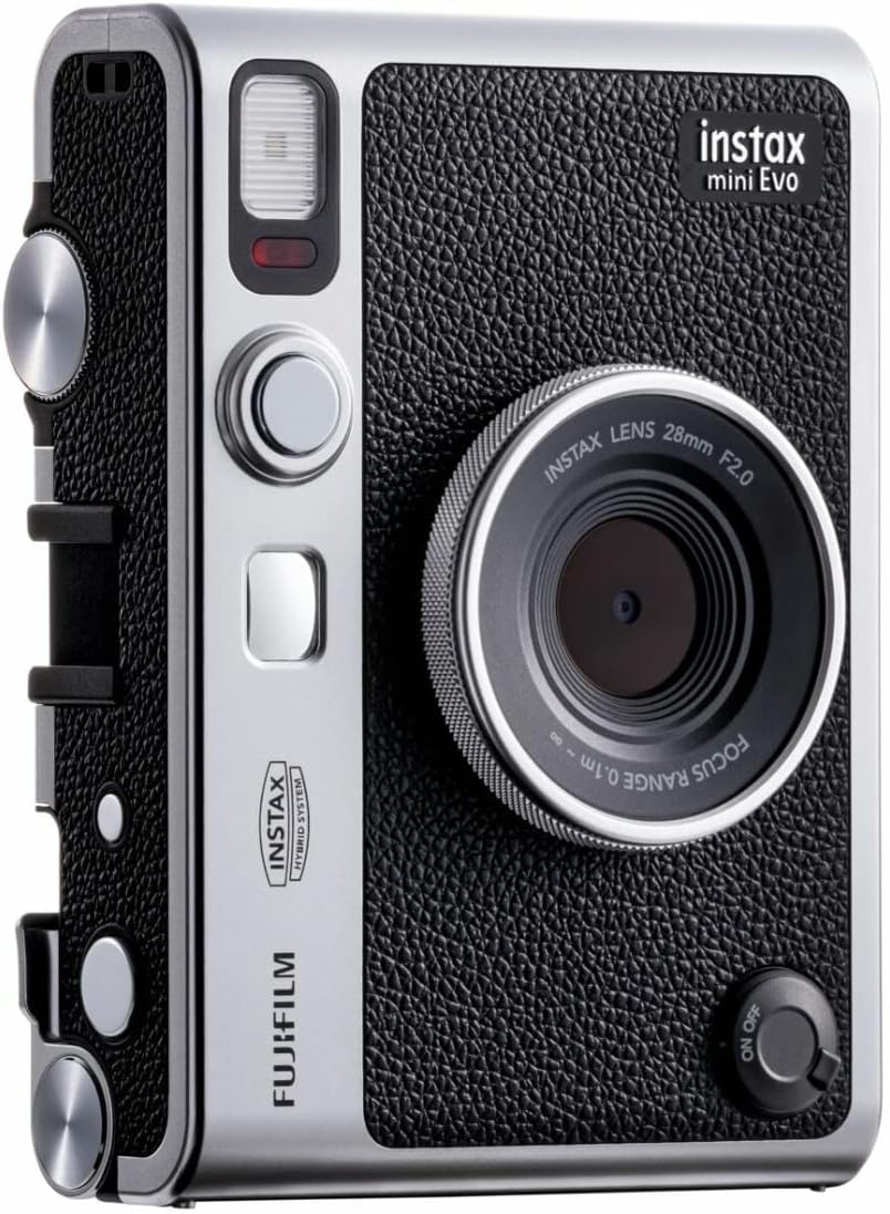 Fujifilm Instax Mini EVO Hybrid Digital/Instant Film Camera (Black) with Fujifilm Instax Mini Instant Film Pack (40 Exp) + Photo Box, Frames and Postcard Set Bundle
